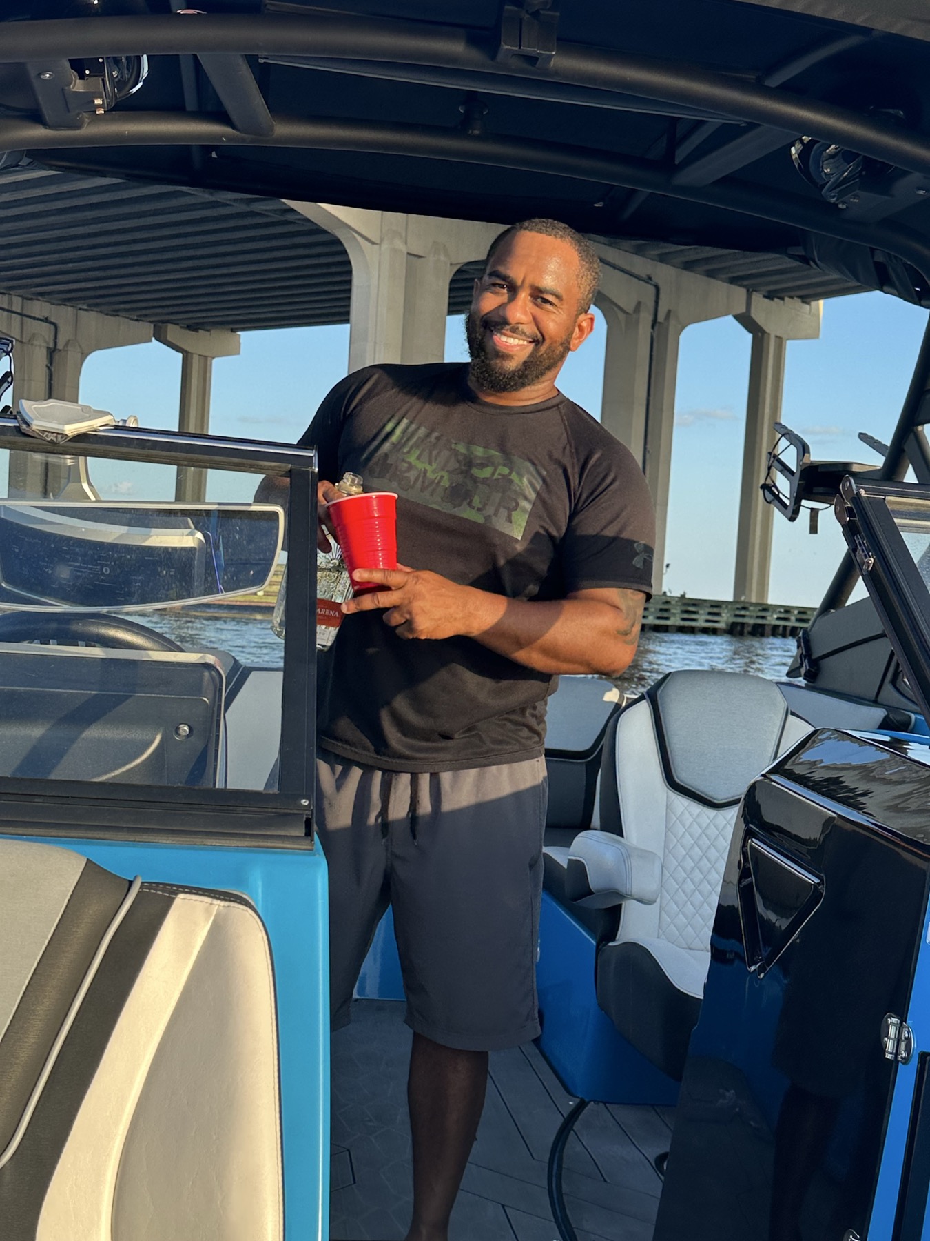 Guest smiling aboard the boat