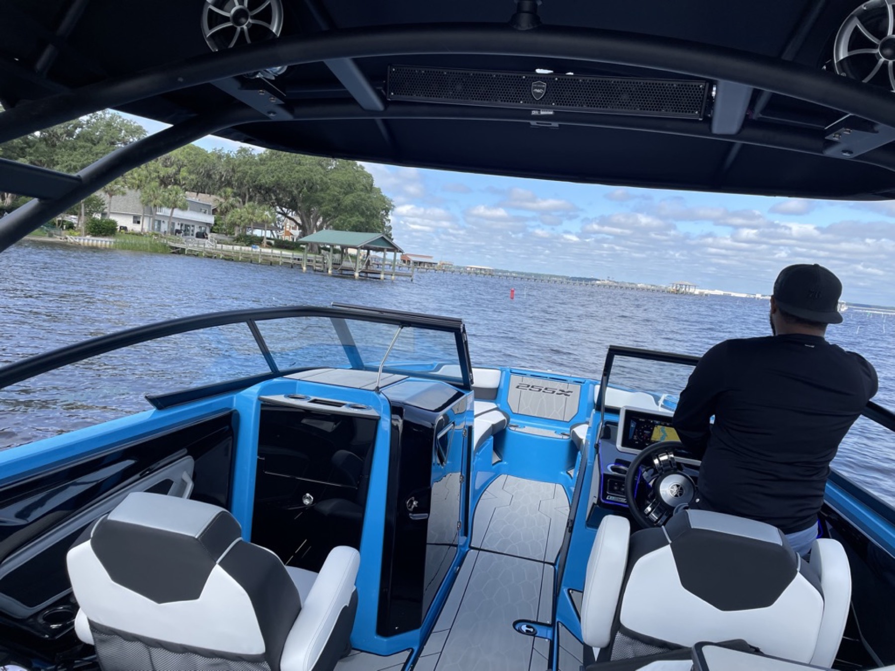 Captain at the helm from behind