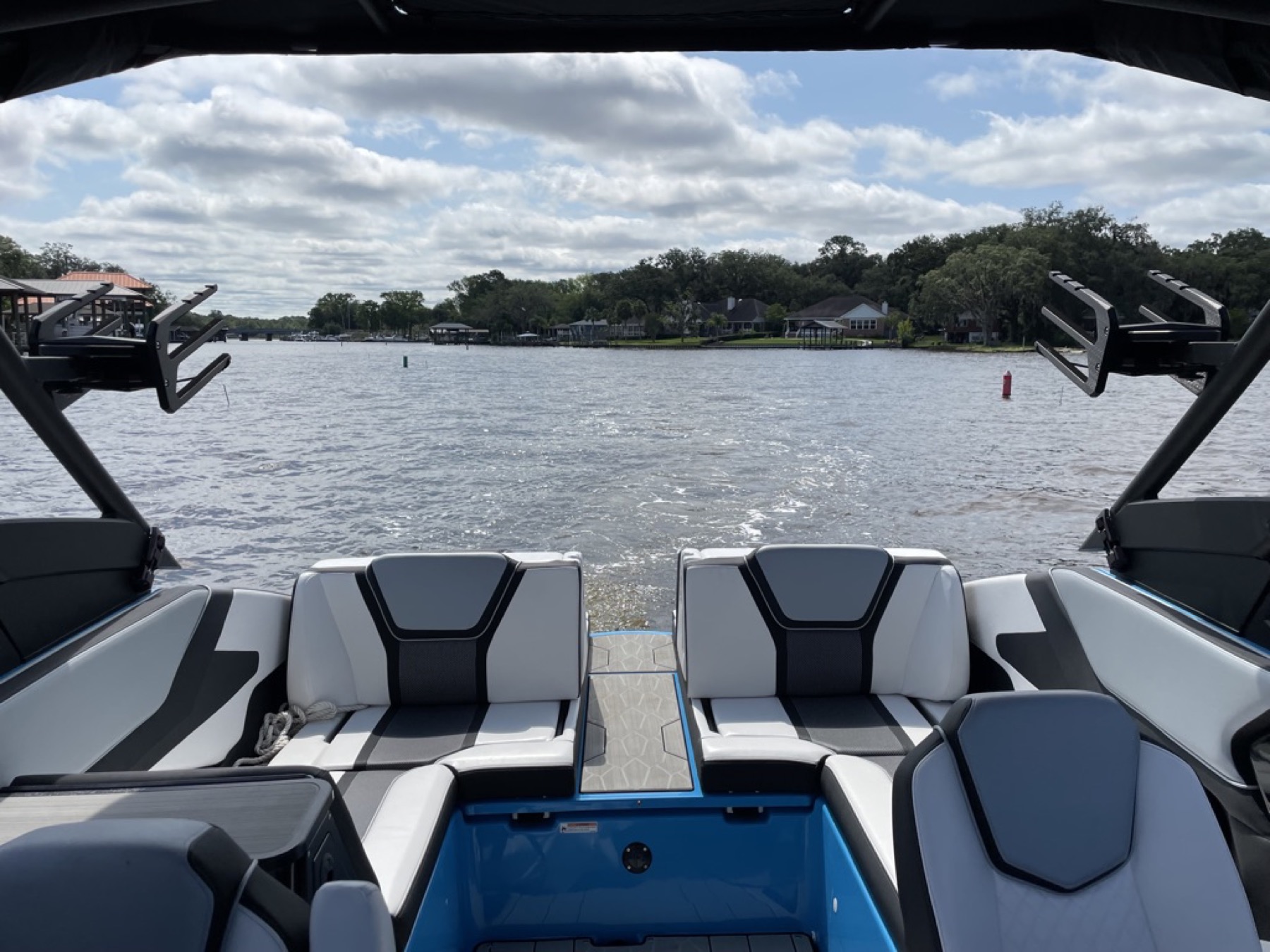 Comfortable boat seating facing the water